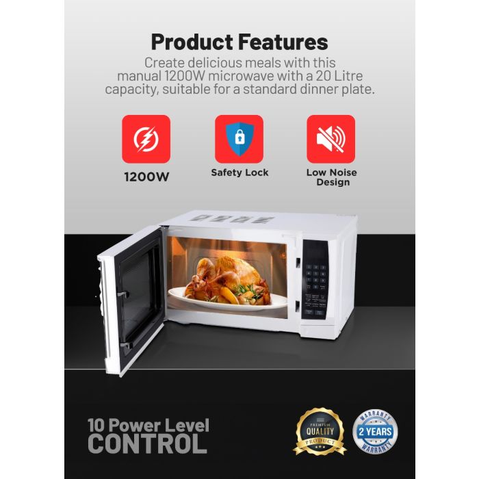 Geepas Digital Microwave Oven | 20L Capacity | 1200W Power | Digital Control Panel | One-Touch Cooking Functions | Defrost & Reheat Options
