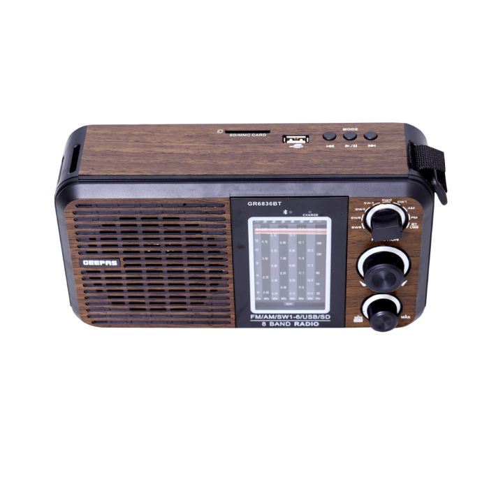 Geepas Rechargeable Radio with BT/USB/SD | 8-Band Music Player | Portable Design | Long Battery Life | FM/AM/SW Support | Rugged Build