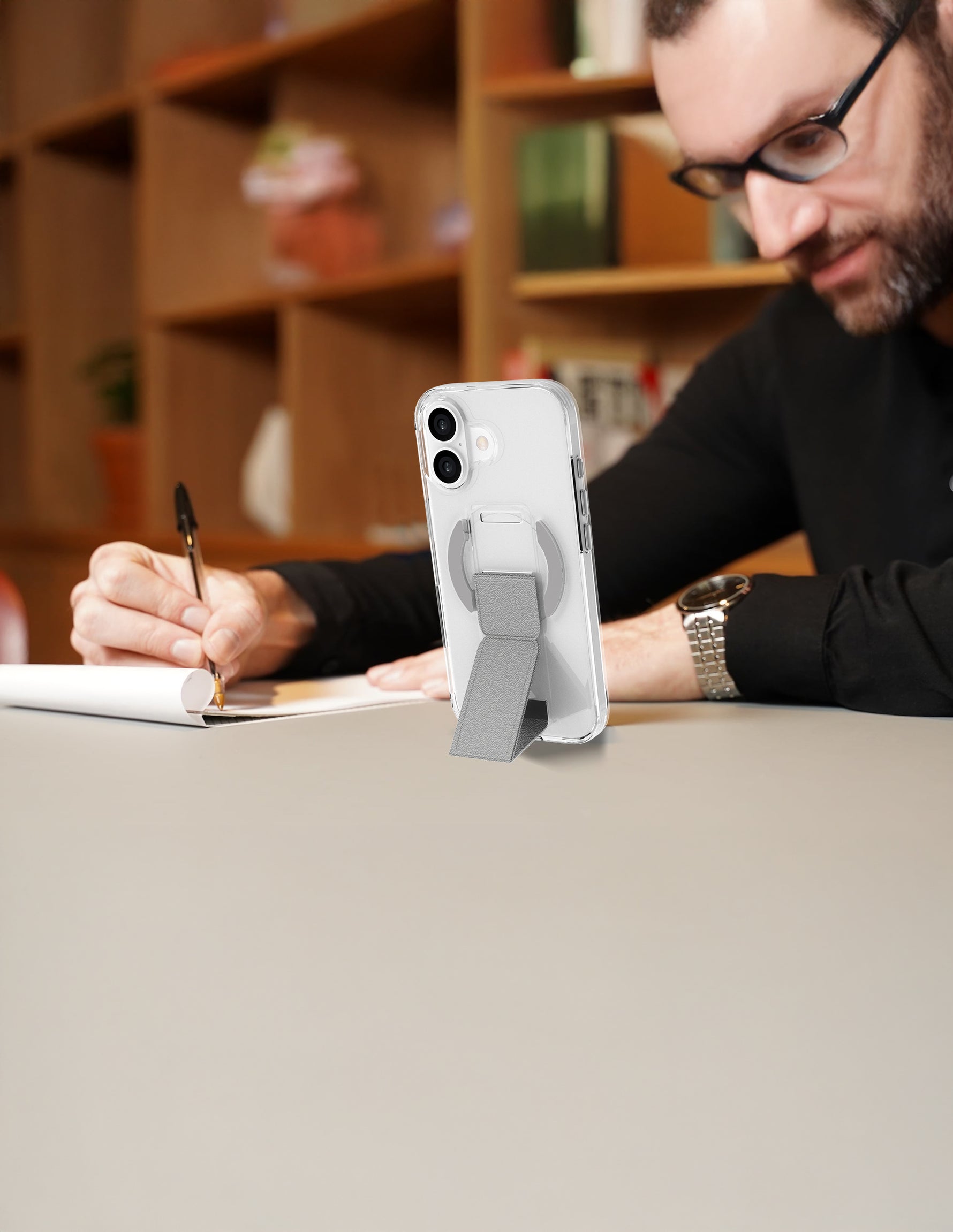 LZEL MagClear LeatherGrip Case for iPhone 17 | Titanium