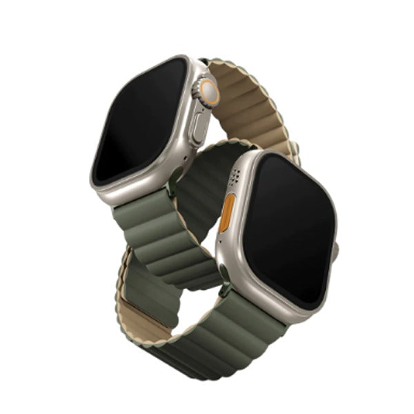 Uniq Revix Reversible Magnetic Apple Watch Strap 49/45/44/42mm - Moss (Moss Green/tan)