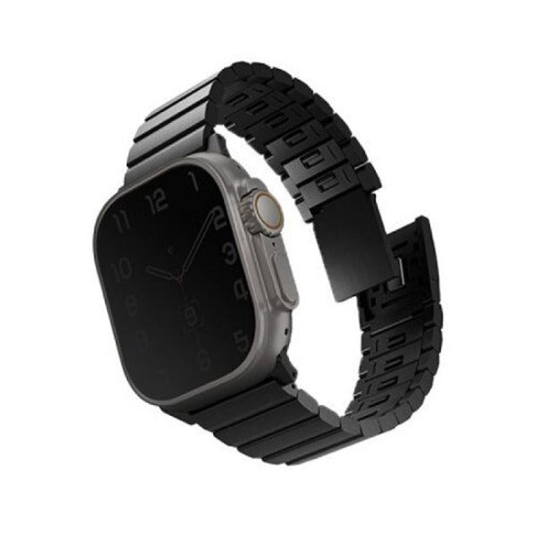 Uniq Strova Mag Apple Watch Self-Adjustable Steel Link Band 49/45/44/42mm - Midnight Black