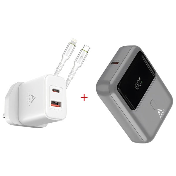 Asli Global 10000mah Charge Pro Luxe PowerBank + Asli Global 20W Wall Charger With 1M USB-C to Lightning