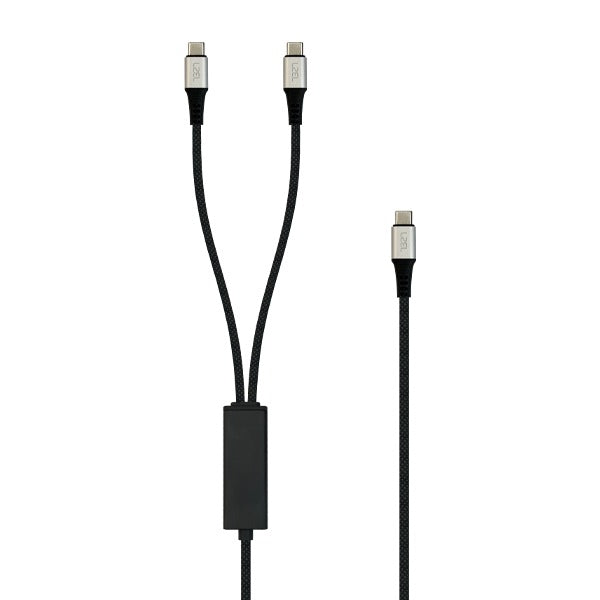 LZEL Celeris Power C Twin Fabric Braided  100W USB-C to USB-C X 2 With Splitter Cable 1.2m | Black