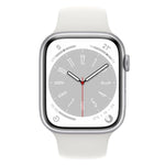 ساعة Apple Watch Series 8 (GPS + Cellular) مقاس 41 مم – هيكل ألومنيوم فضي مع سوار رياضي أبيض