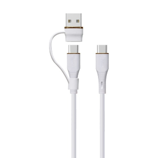 كيبل Celeris PowerDuo من ليزل 2 في 1 بقوة 100 واط USB-C إلي USB-C مع USB-A  مدمج 3 متر| أبيض