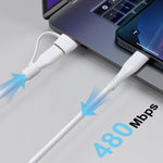 LZEL Celeris PowerDuo – 2-in-1 USB-C to USB-C 100W Silicone Cable (30cm) Built-in USB-A connector