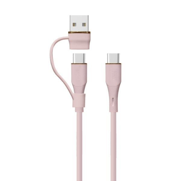 كيبل Celeris PowerDuo من ليزل 2 في 1 بقوة 100 واط USB-C إلي USB-C مع USB-A  مدمج 2 متر| وردي