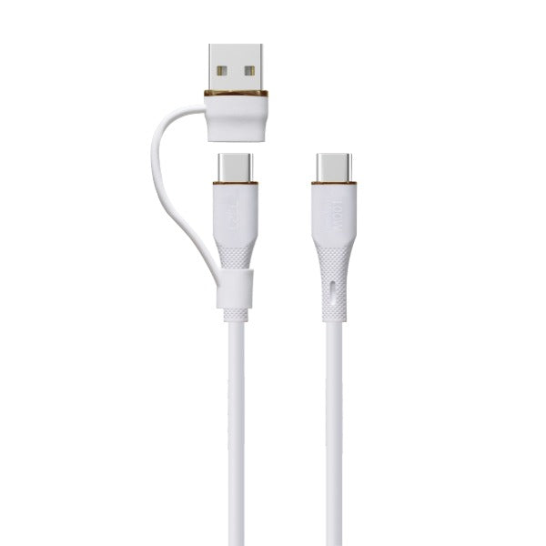 كيبل Celeris PowerDuo من ليزل 2 في 1 بقوة 100 واط USB-C إلي USB-C مع USB-A  مدمج 2 متر| أبيض