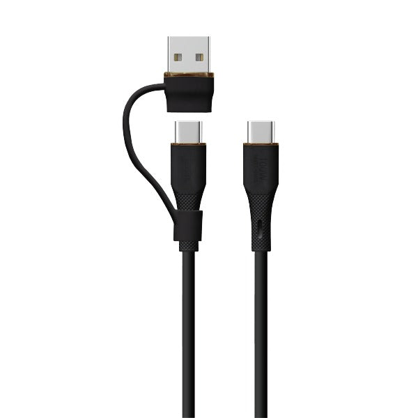كيبل Celeris PowerDuo من ليزل 2 في 1 بقوة 100 واط USB-C إلي USB-C مع USB-A  مدمج 1 متر| أسود