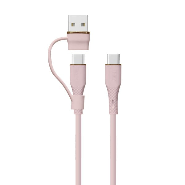 كيبل Celeris PowerDuo من ليزل 2 في 1 بقوة 100 واط USB-C إلي USB-C مع USB-A  مدمج 1 متر| وردي