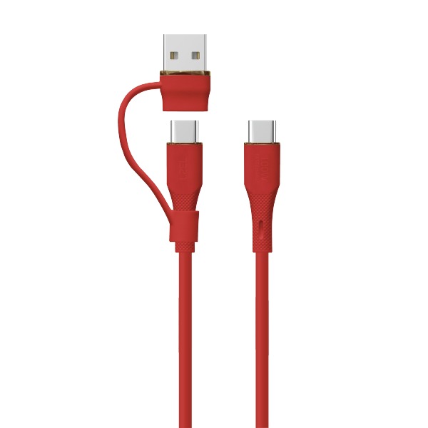 كيبل Celeris PowerDuo من ليزل 2 في 1 بقوة 100 واط USB-C إلي USB-C مع USB-A  مدمج 1 متر| أحمر