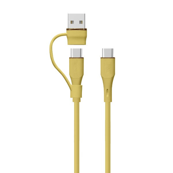 كيبل Celeris PowerDuo من ليزل 2 في 1 بقوة 100 واط USB-C إلي USB-C مع USB-A  مدمج 1 متر| أصفر