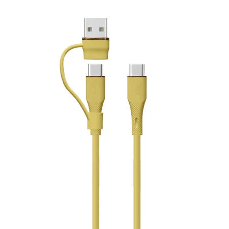 LZEL Celeris PowerDuo – 2-in-1 USB-C to USB-C 100W Silicone Cable (2m) Built-in USB-A connector