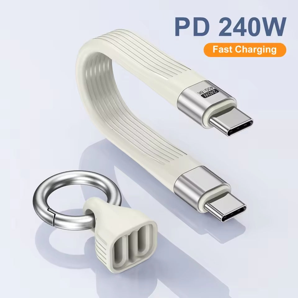 Asli Global PowerWre Key Flex PD 240W (40g 8k) USB4.0-C To USB-C Keychain 13cm Cable White