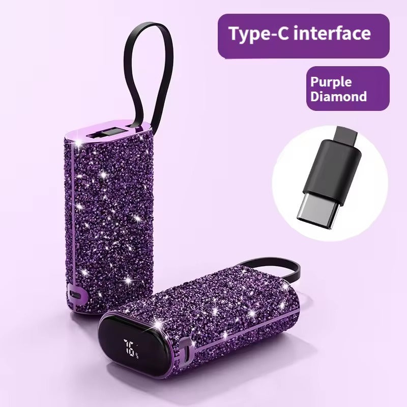 بطارية شحن متنقلة Power Pod Luxe بتصميم ألماسي من أسلي جلوبال سعة 10000 مللي أمبير مع كيبل Type-C مدمج PD| بنفسجي