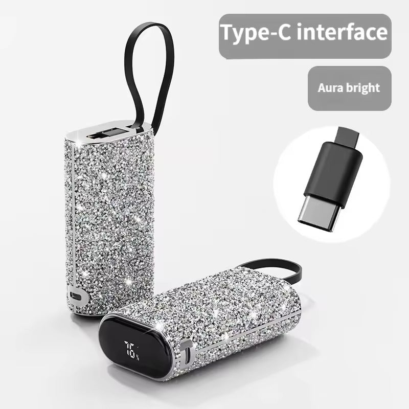 Asli Global 10000mAh PowerPod Luxe Shinning Diamond Power Bank with Built in Cable | Silver