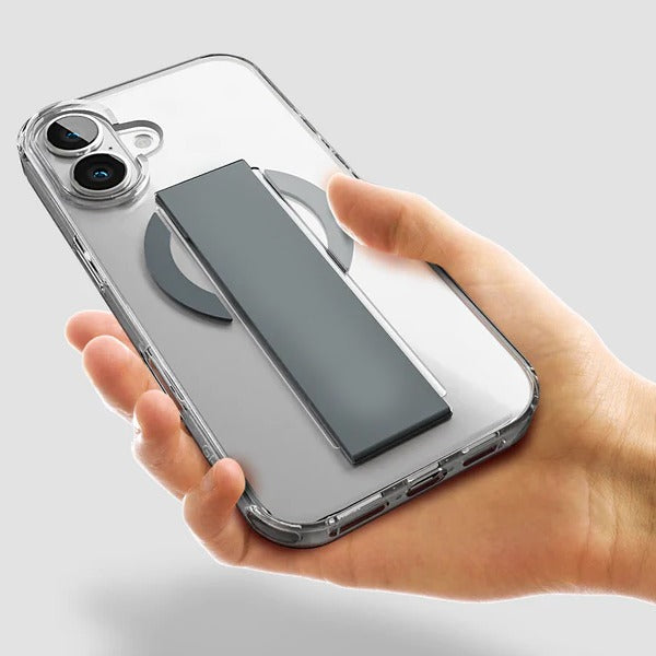 Asli Global iPhone 16 Leather Grip Case | Clear/Gray