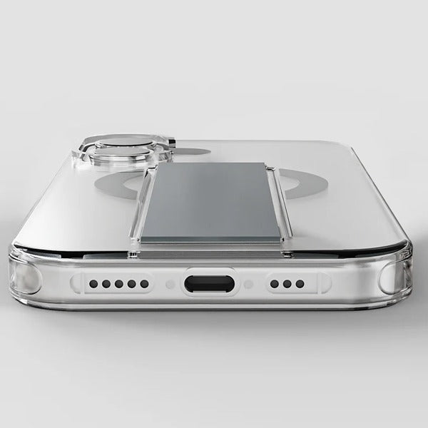 Asli Global iPhone 16 Leather Grip Case | Clear/Gray