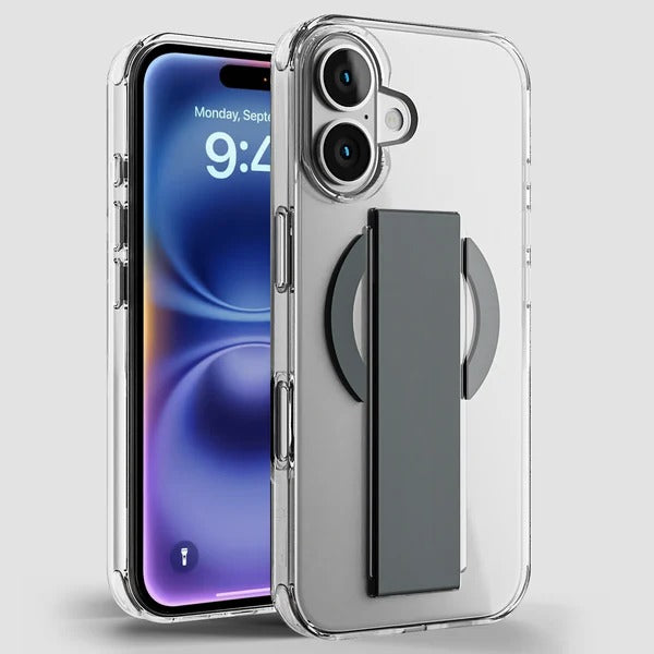 Asli Global iPhone 16 Leather Grip Case | Clear/Gray