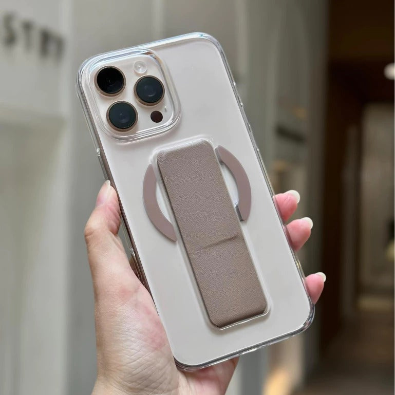 Asli Global iPhone 16 Pro Leather Grip Case | Clear/Brown