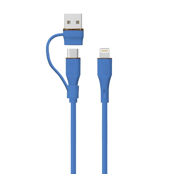 كيبل Celeris PowerDuo من ليزل 2 في 1 بقوة 27 واط USB-C إلي Lightning سيليكون  مع USB-A مدمج 1 متر | أزرق داكن