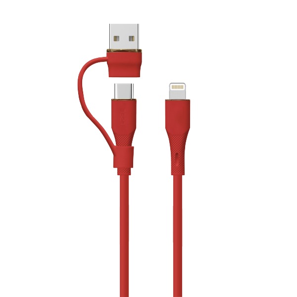 كيبل Celeris PowerDuo من ليزل 2 في 1 بقوة 27 واط USB-C إلي Lightning سيليكون  مع USB-A مدمج 1 متر | أحمر