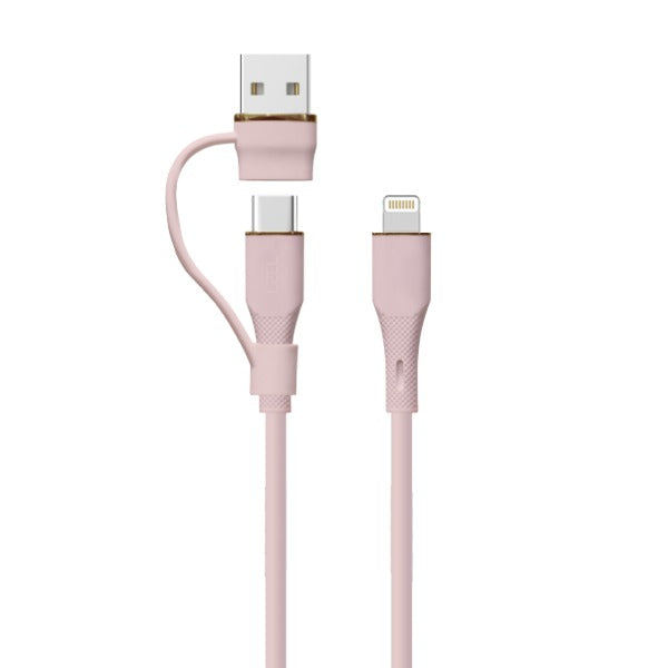 كيبل Celeris PowerDuo من ليزل 2 في 1 بقوة 27 واط USB-C إلي Lightning سيليكون  مع USB-A مدمج 1 متر | وردي