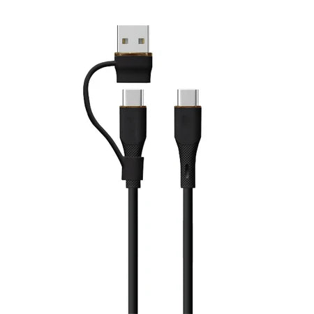 LZEL Celeris PowerDuo – 2-in-1 USB-C to USB-C 100W Silicone Cable (30cm) Built-in USB-A connector