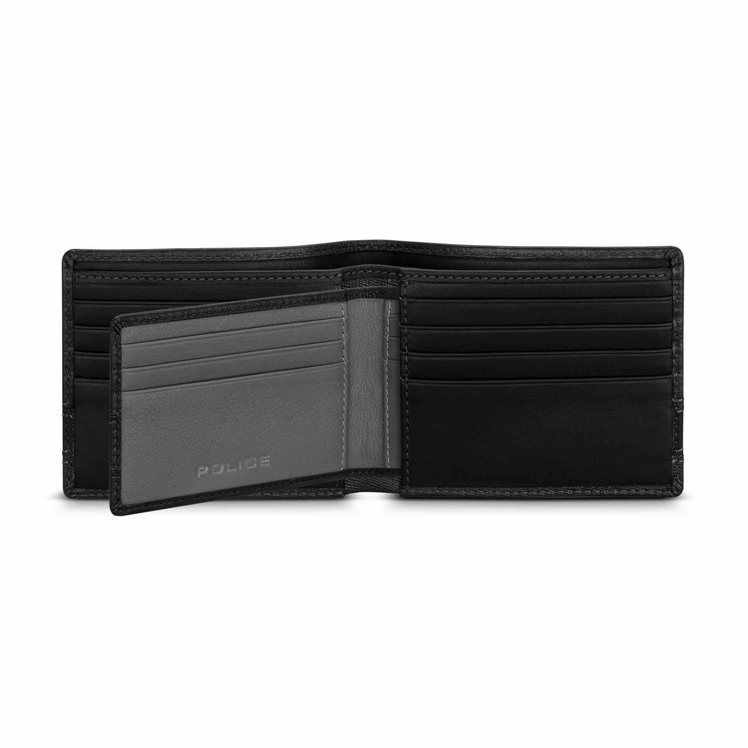 Police Ponte Mens Leather Card Holder in Croc Print Black