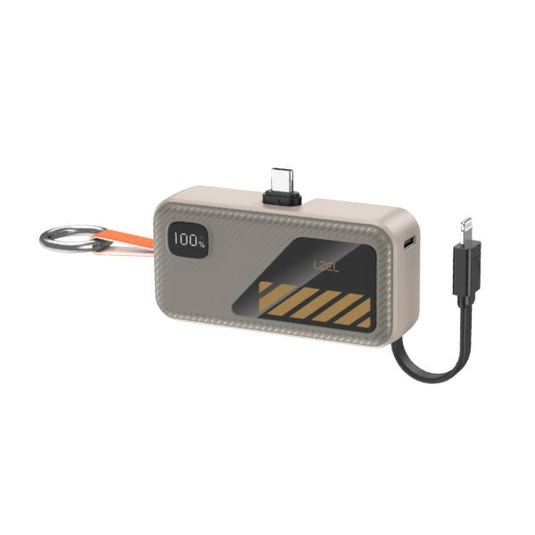 LZEL NanoFlux Charger Mini – 5,000mAh PD Type-C Power Bank with Built-in Lightning Cable | Gray
