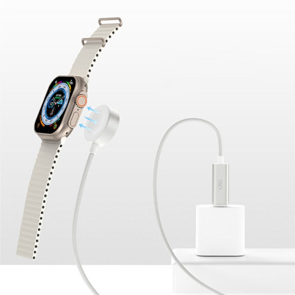 LZEL Celeris Powerdock Fabric Braided USB-C To Apple Watch Cable 1.5m | White