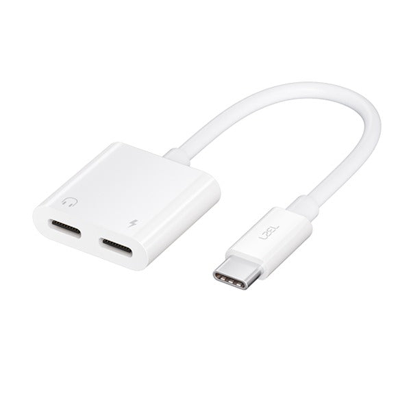 محول LZEL Hubduo Nexus ثنائي USB-C للسماعات والشحن بطول 20 سم | أبيض