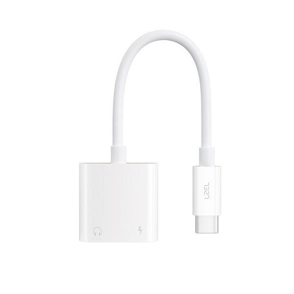 محول LZEL Hubduo Nexus ثنائي USB-C للسماعات والشحن بطول 20 سم | أبيض