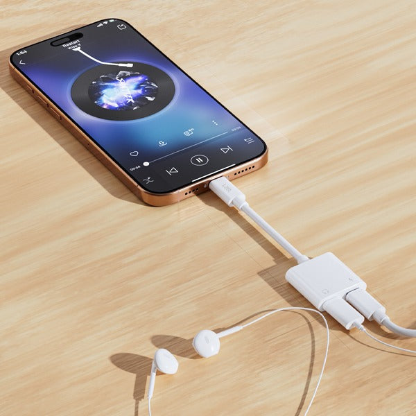 محول LZEL Hubduo Nexus ثنائي USB-C للسماعات والشحن بطول 20 سم | أبيض