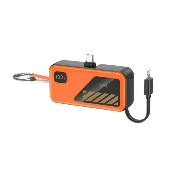 LZEL NanoFlux Charger Mini – 5,000mAh PD Type-c Power Bank with Built-in Lightning Cable | Orange