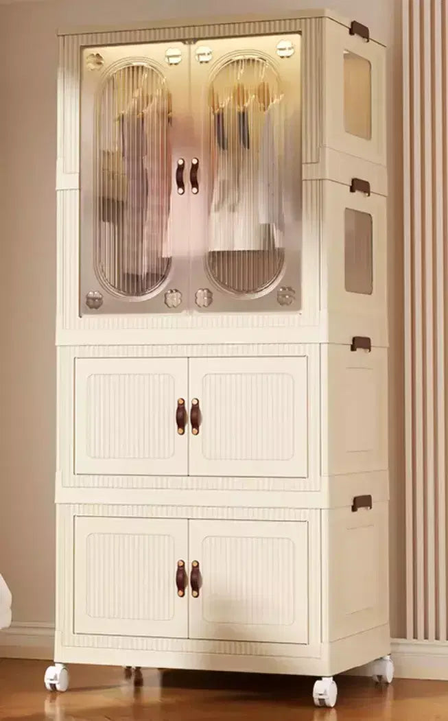 Home Kid Clothes Toy Organizer Folding Plastic Storage box Cabinet（with 10pcs hanger）size 66*43*143cm