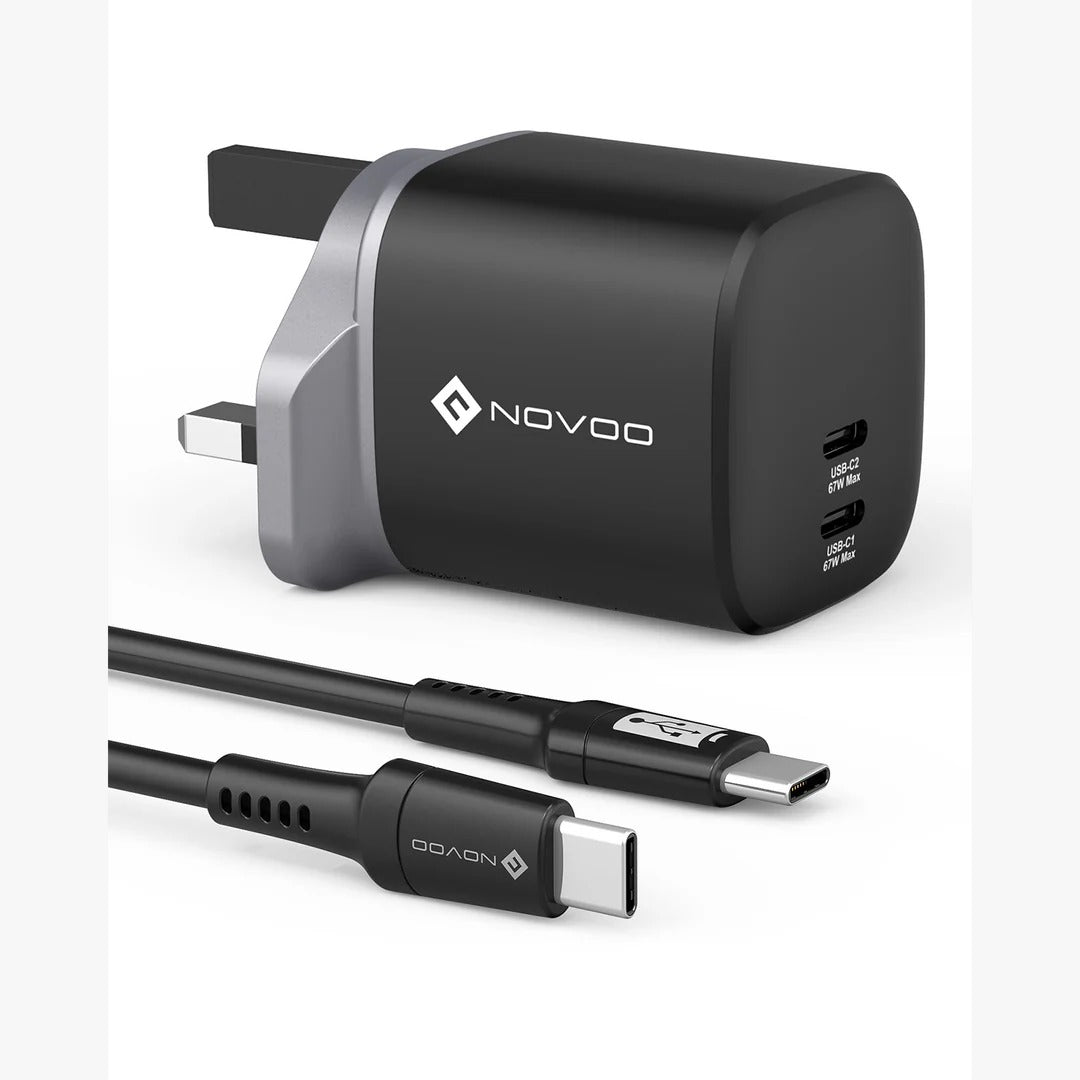 NOVOO GAN 67W WALL CHARGER DUAL USB-C 67W BLACK