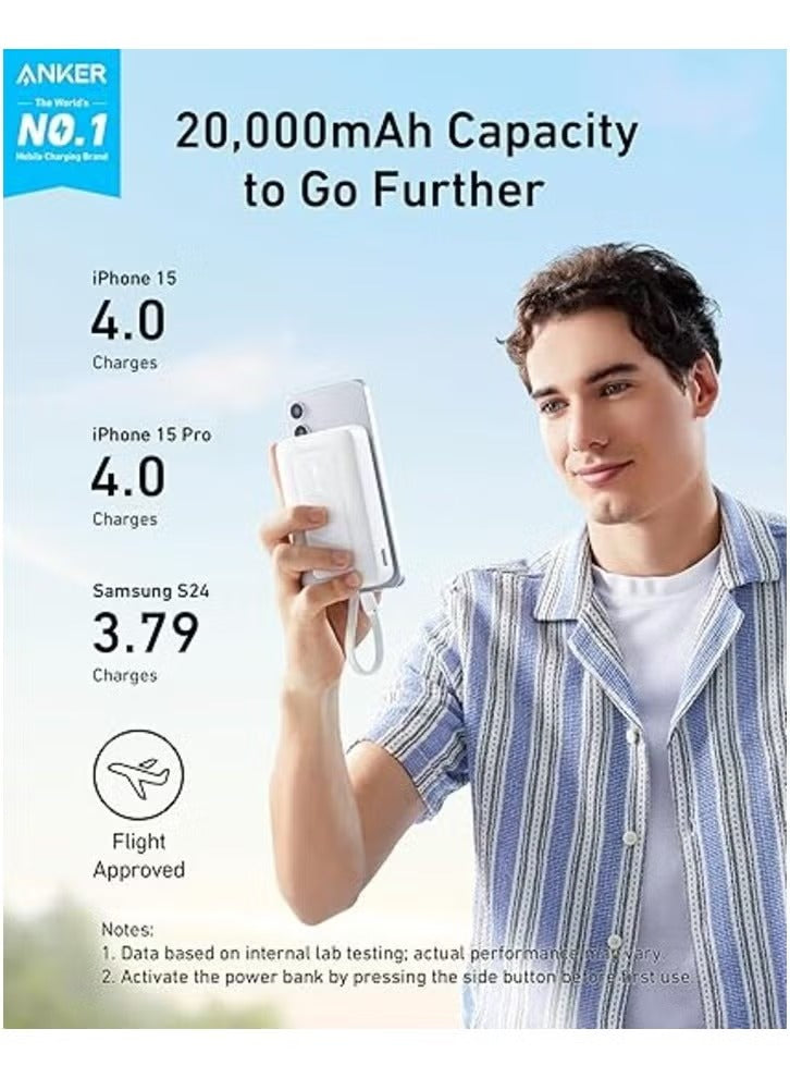 باور بانك أنكر Zolo بنك طاقة 20,000 مللي أمبير مع كابل USB-C مدمج