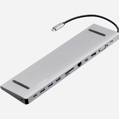 Momax OneLink 12-in-1 USB-C Docking Station – 100W PD, 4K HDMI, USB 3.0, Micro SD & Mini DisplayPort | Silver