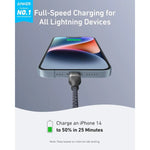 كابل أنكر USB-C إلى Lightning بطول 6 أقدام (1.8 متر) – تصميم مضفر متين | أسود