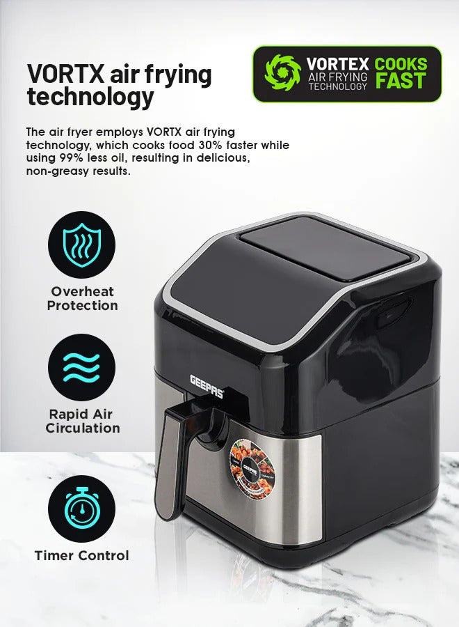 Geepas Digital Air Fryer 5L Touch Screen Vortex Timer 50-200°C