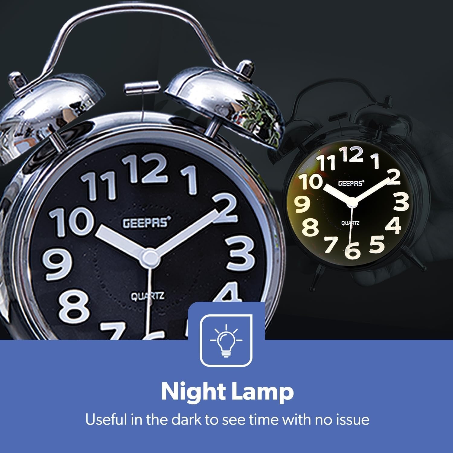 ساعة منبه جيباس بمسمارين – فضي كرومي