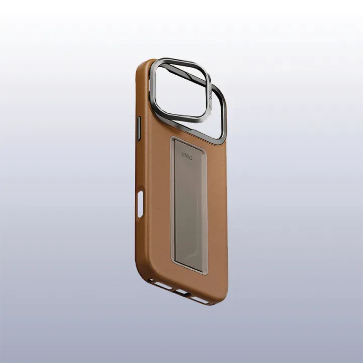 UNIQ Hybrid Heldro Pro MagClick Case with Camera Stand for iPhone 17 Pro Max | Caramel