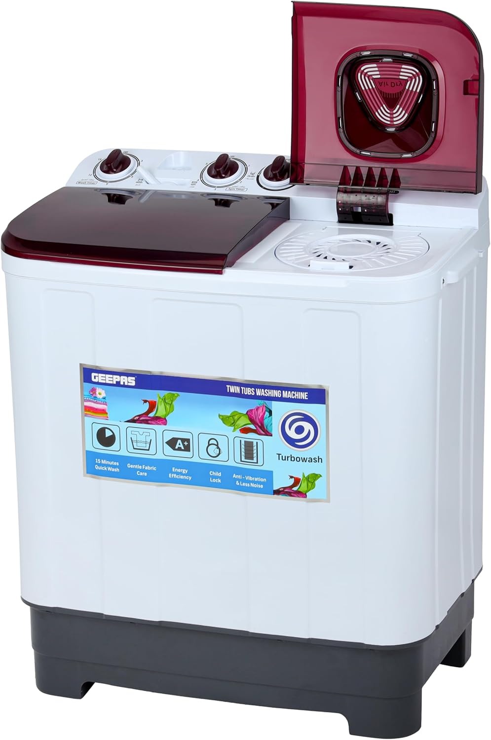 غسالة جيباس نص أوتوماتيك 7 كجم – حوض مزدوج مع تحكم كامل بالمقابض