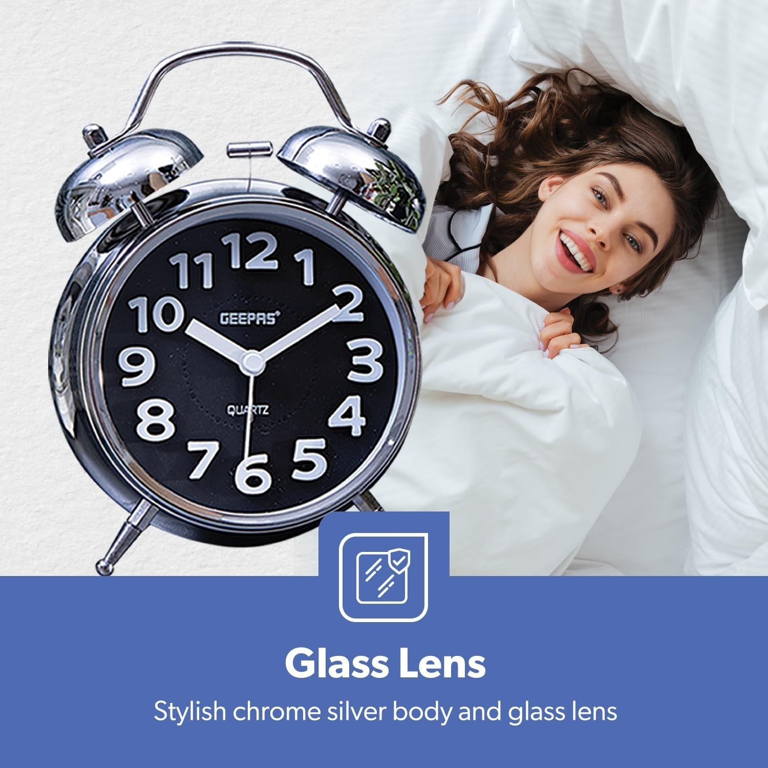 ساعة منبه جيباس بمسمارين – فضي كرومي