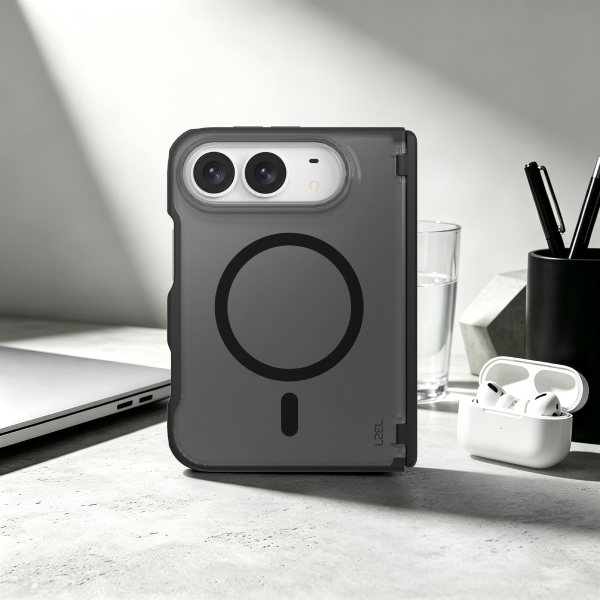 LZEL SILICORE Premium Silicone MagSafe Case with Metal Camera Frame for iPhone Duo | Dark Gray