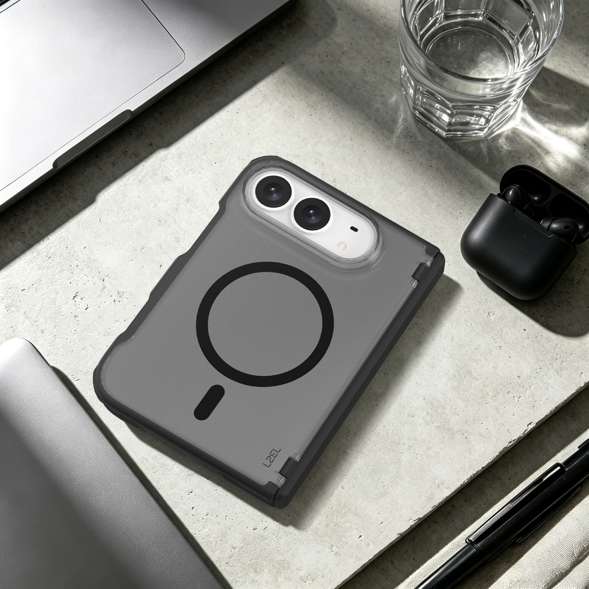 LZEL SILICORE Premium Silicone MagSafe Case with Metal Camera Frame for iPhone Duo | Dark Gray