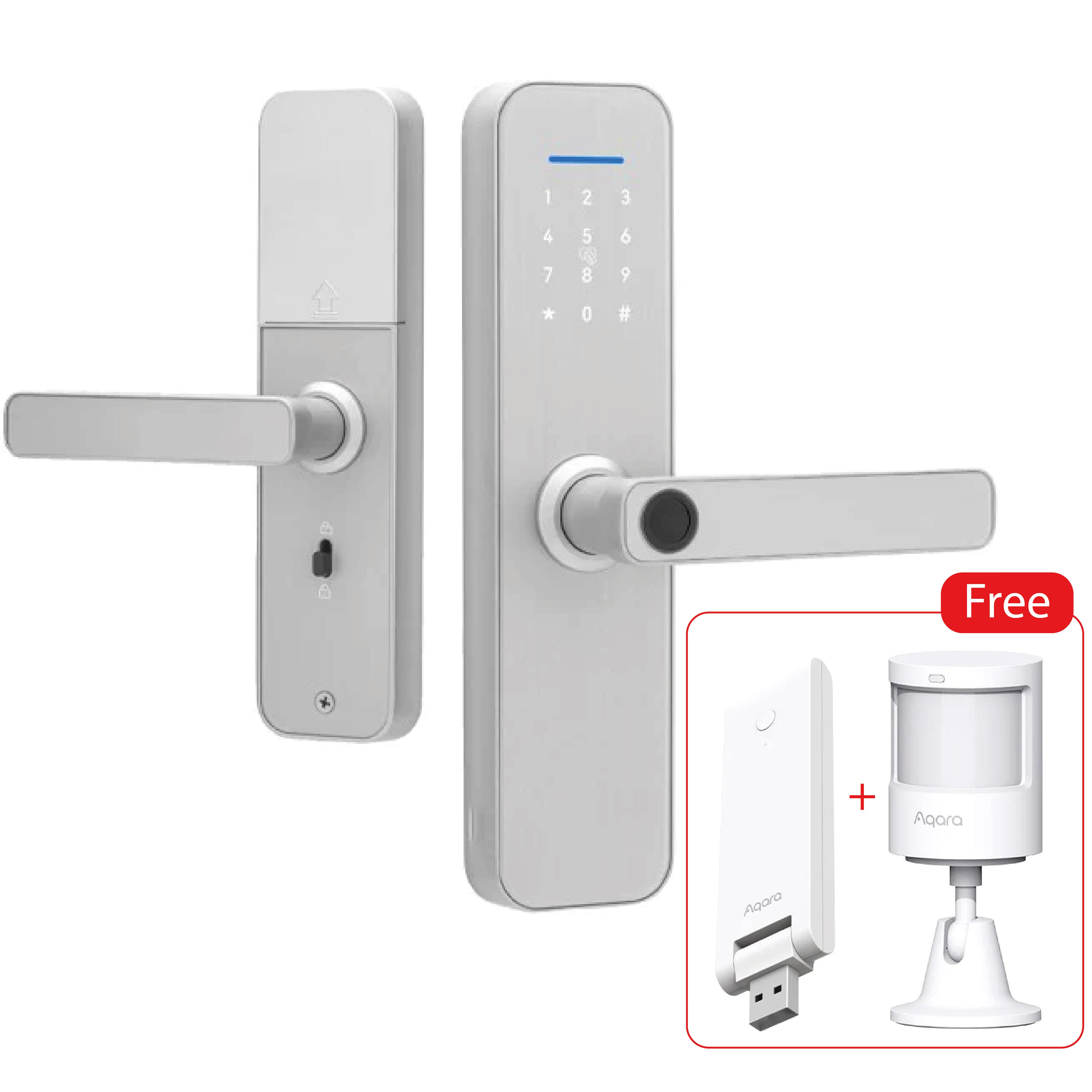 LZEL Smart Door Lock Silver With Aqara Motion Sensor + Aqara HUB E1