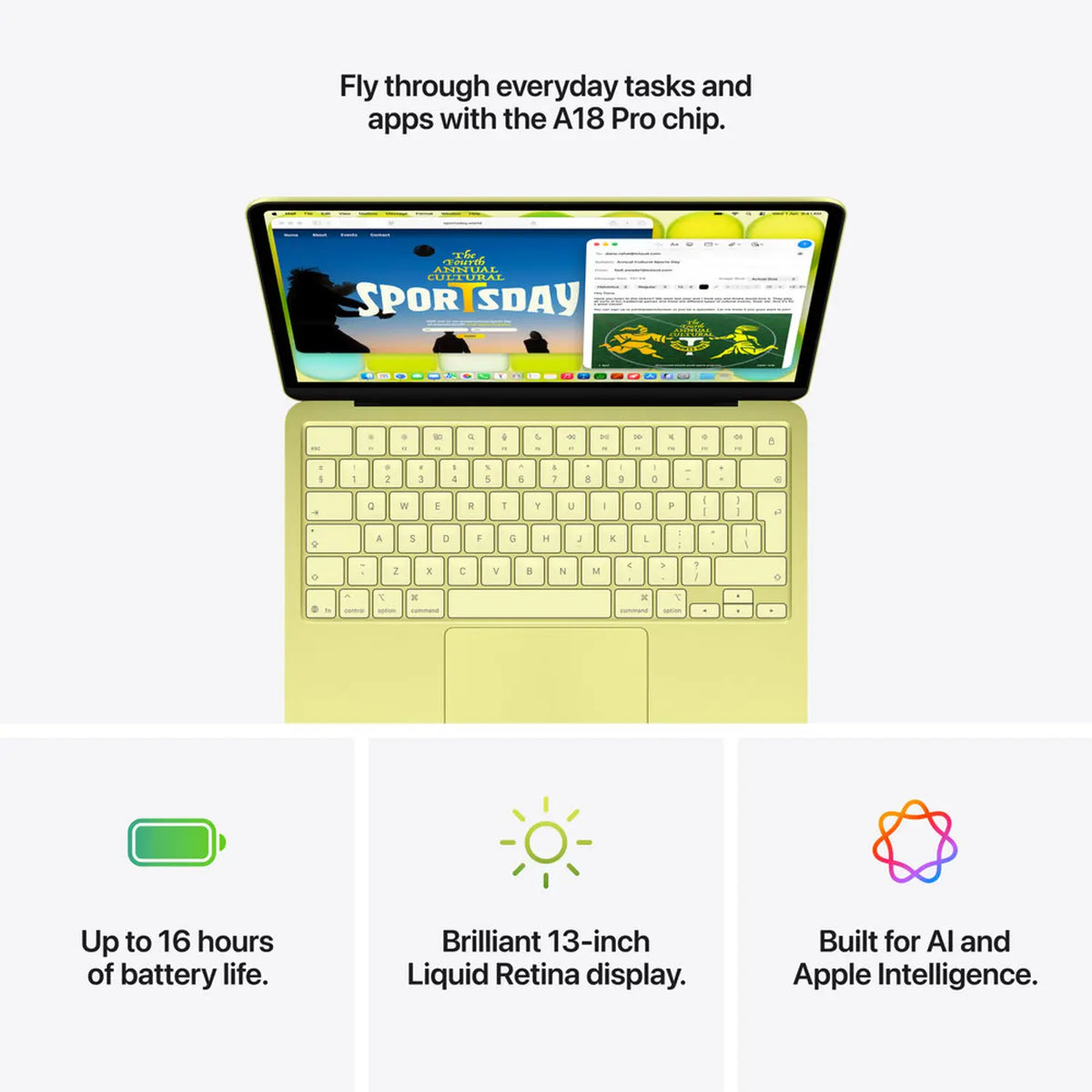 لابتوب Apple MacBook Neo ‏13 بوصة – شريحة A18 Pro، رام 8 جيجابايت، SSD سعة 256 جيجابايت، معالج سداسي النواة | فضي