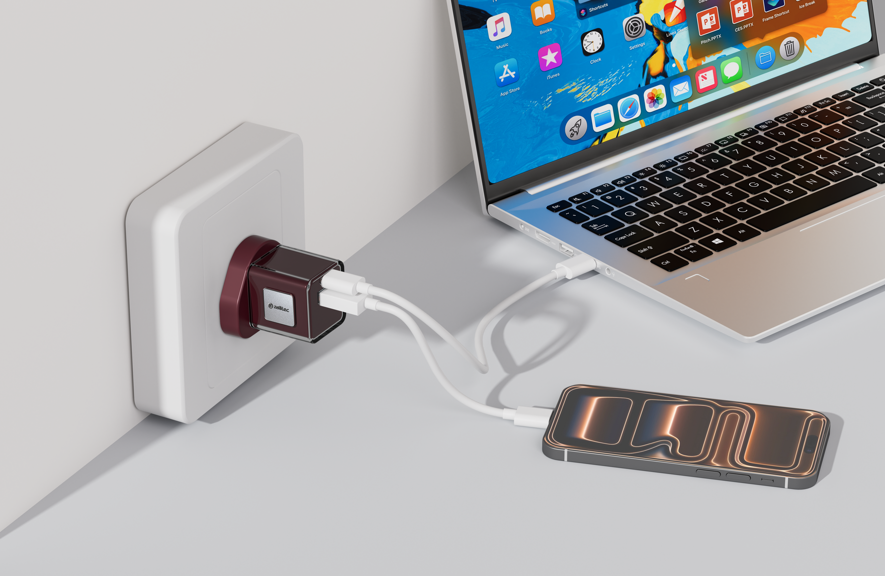 شاحن aslitec VoltiqueGaN بقدرة 35 واط – شاحن GaN فاخر بمنفذي USB-A و USB-C